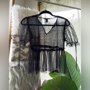 Forever 21 Black Sheer Ruffled Top